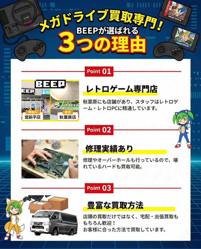 メガドライブ買取専門!BEEPが選ばれる3つの理由